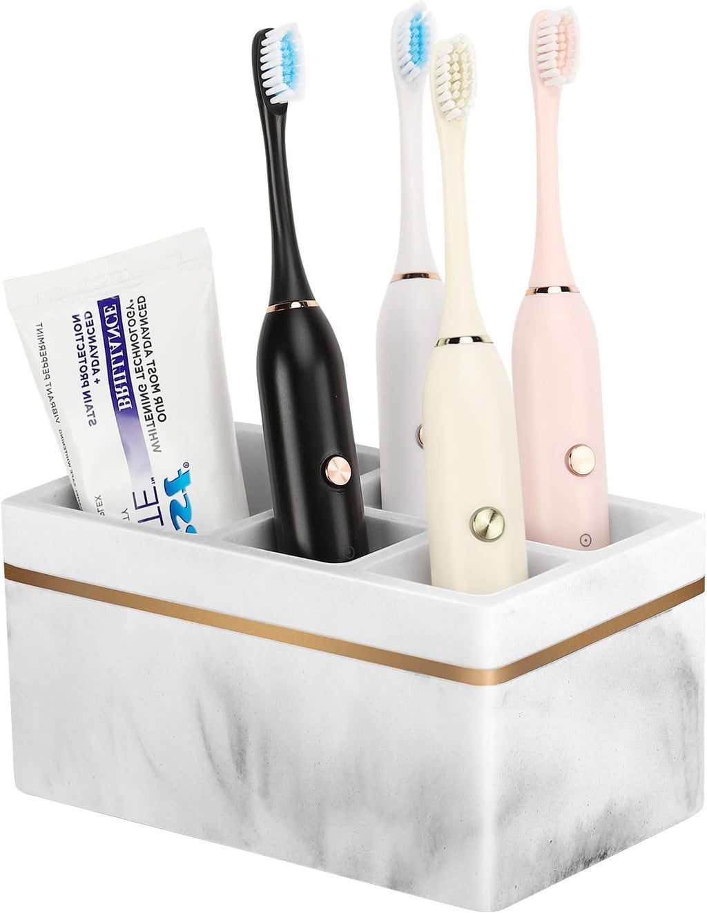 Shinowa Resin Toothbrush Holder, 5 Slots Hygienic Electric Toothbrush Holder Storage Stand Organizer for Toothbrush, Toothpaste, Razor, Gravel White