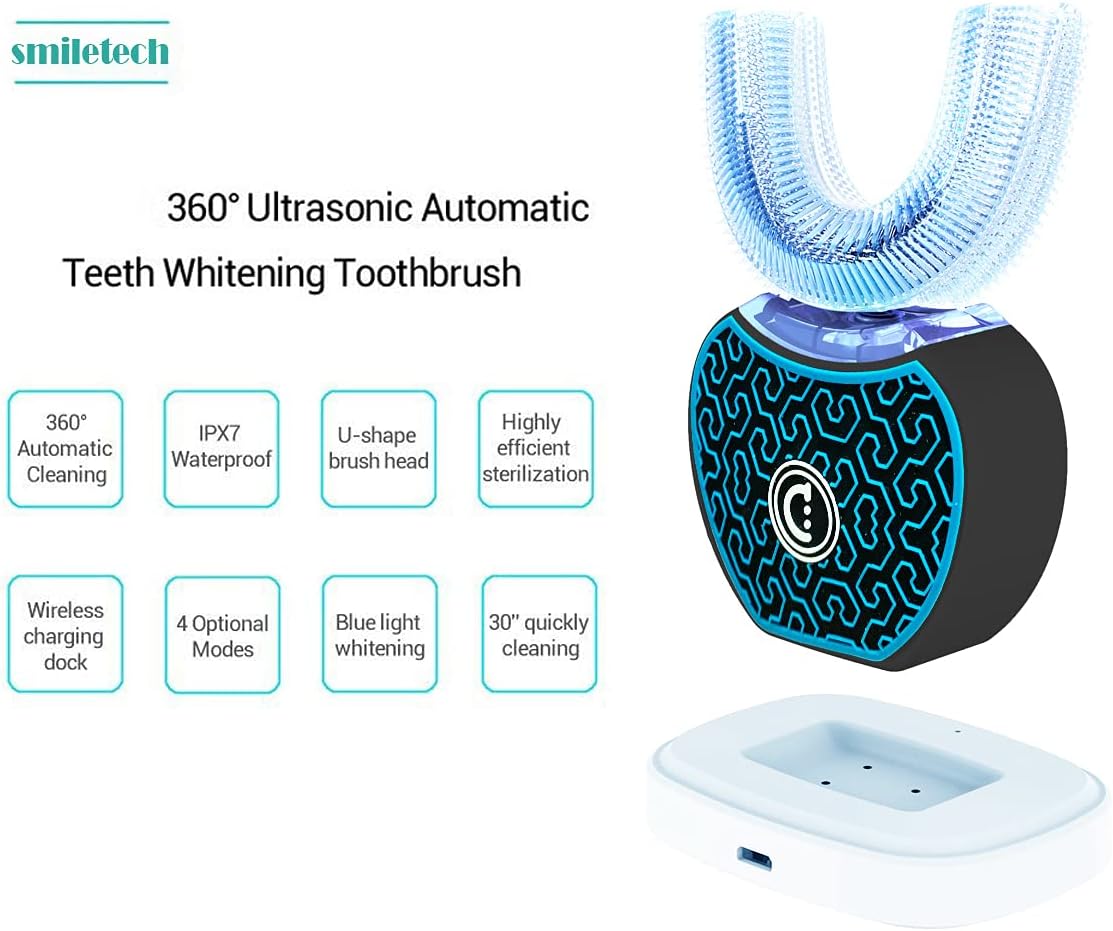 Sonic Glow Toothbrush,Sonic Brush Teeth Whitening Kit,Automatic Toothbrush Equipped with Replacement Brush Heads and Whitening Gel (Black-Blue)