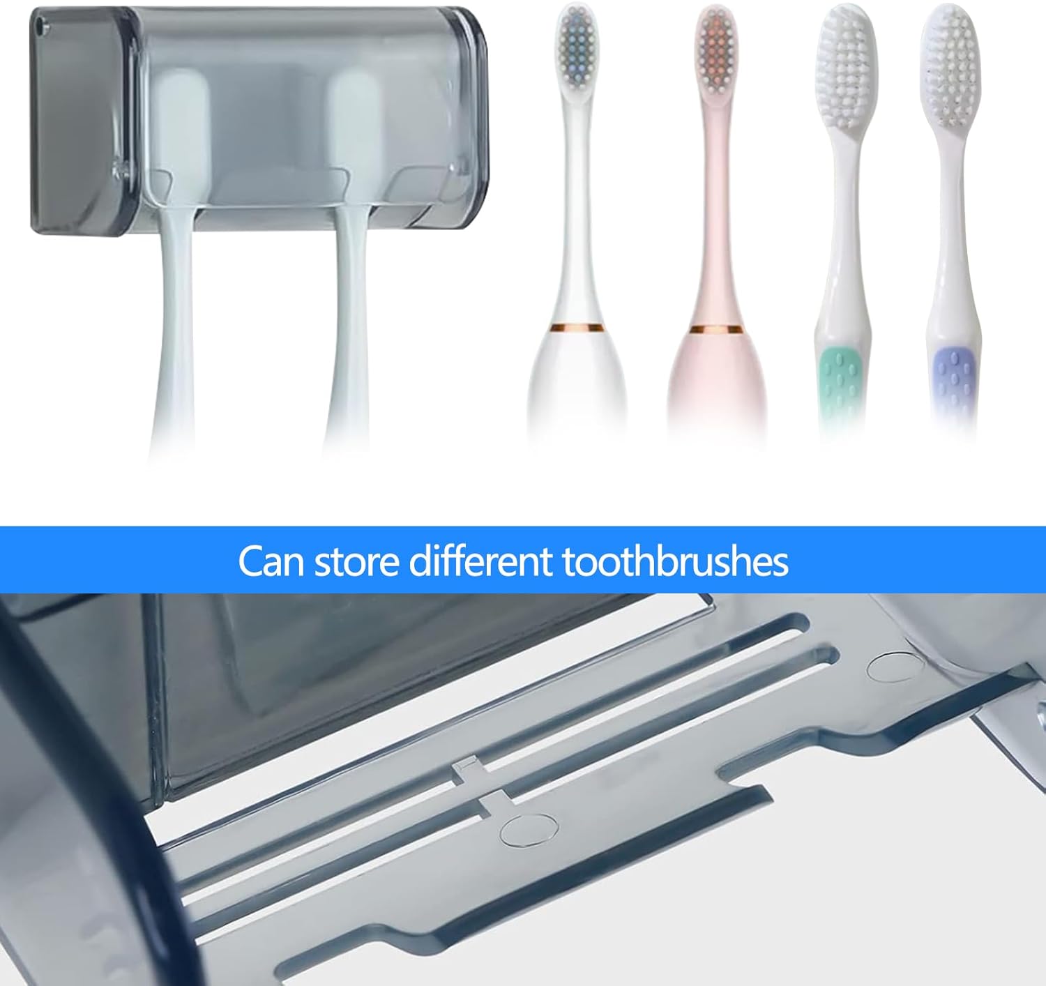 2 PCS Wall-Mounted Toothbrush Holder with Cover, 2-Slot Organizer for Bathroom, Shower, Dorm, Cabinet (Clear)