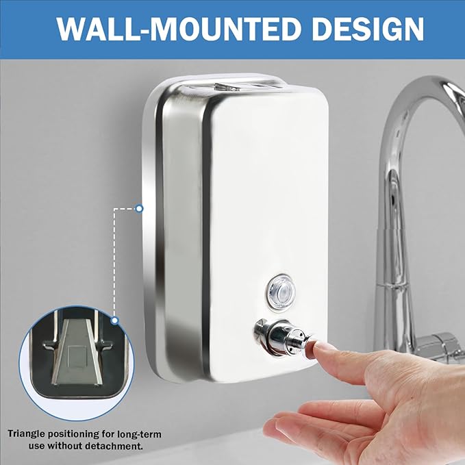 4 Pack 1000ml Commercial Soap Dispenser Wall Mount, Stainless Steel Hand Soap Dispenser for Bathrooms, Refillable Hand Sanitizer Dispenser for Home, Hotels, Restaurants, Hospitals (Silver)