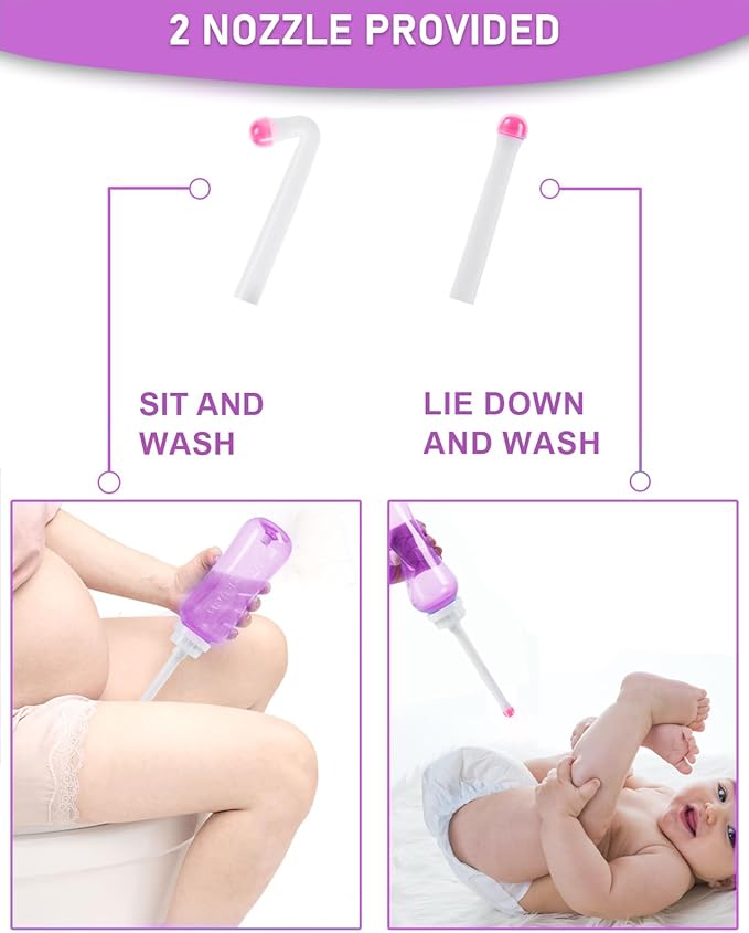Peri Bottle for Postpartum Travel Bidet - Perineal Care,Portable Travel Squeeze Bottle Bidet for Women Personal Hygiene Cleaning,2 Tubes for Baby Mom After Birth Cleansing and Recovery 16.9OZ (Purple)