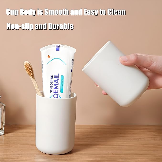 2 Pieces Plastic Bathroom Tumbler Cup Toothbrush Holder Organizer Tumbler Cups for Bathroom Vanity,300ml(White & Grey)