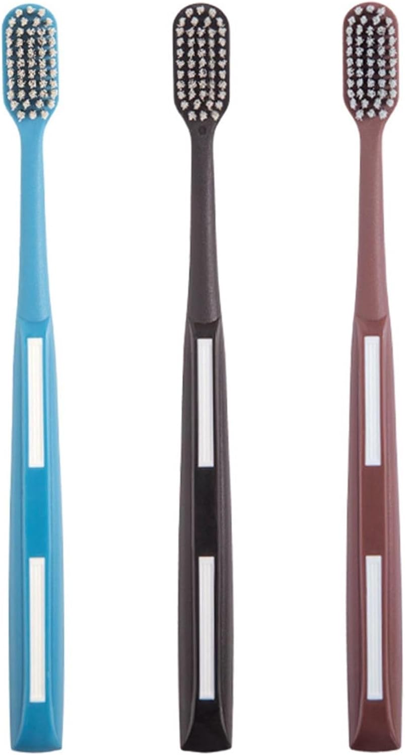 Adult Manual Hard-bristled Toothbrush with Cover, Wide Head Medium Size,for Cleaning Smoke Stain, Tartar, Coffee Stain, Tea Stain.【Hard Blue Brown Black toothbrushes,3 Count (Pack of 1)】
