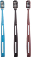 Adult Manual Hard-bristled Toothbrush with Cover, Wide Head Medium Size,for Cleaning Smoke Stain, Tartar, Coffee Stain, Tea Stain.【Hard Blue Brown Black toothbrushes,3 Count (Pack of 1)】