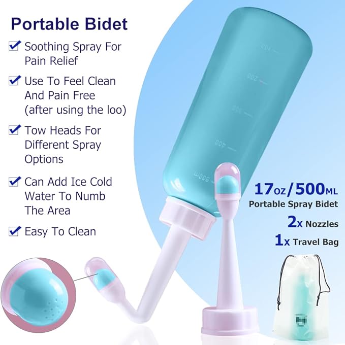 Peri Bottle - Postpartum and Perineal Care - 2 in 1 Portable Bidet - Portable Travel Bidet Sprayer for Women or Men- Handheld Jet Spray Bottle for Toilet (500ML, Green)