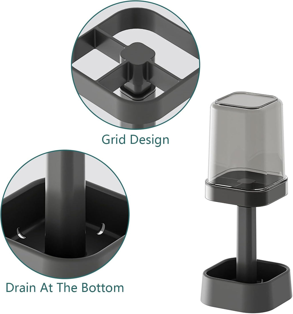 Toothbrush Holder with Cup/Cover, 3 Slots Toothpaste Holder Stand for Bathroom Countertop Plastic Storage Organizer for Toothbrushes, Electric Toothbrushes (Black)