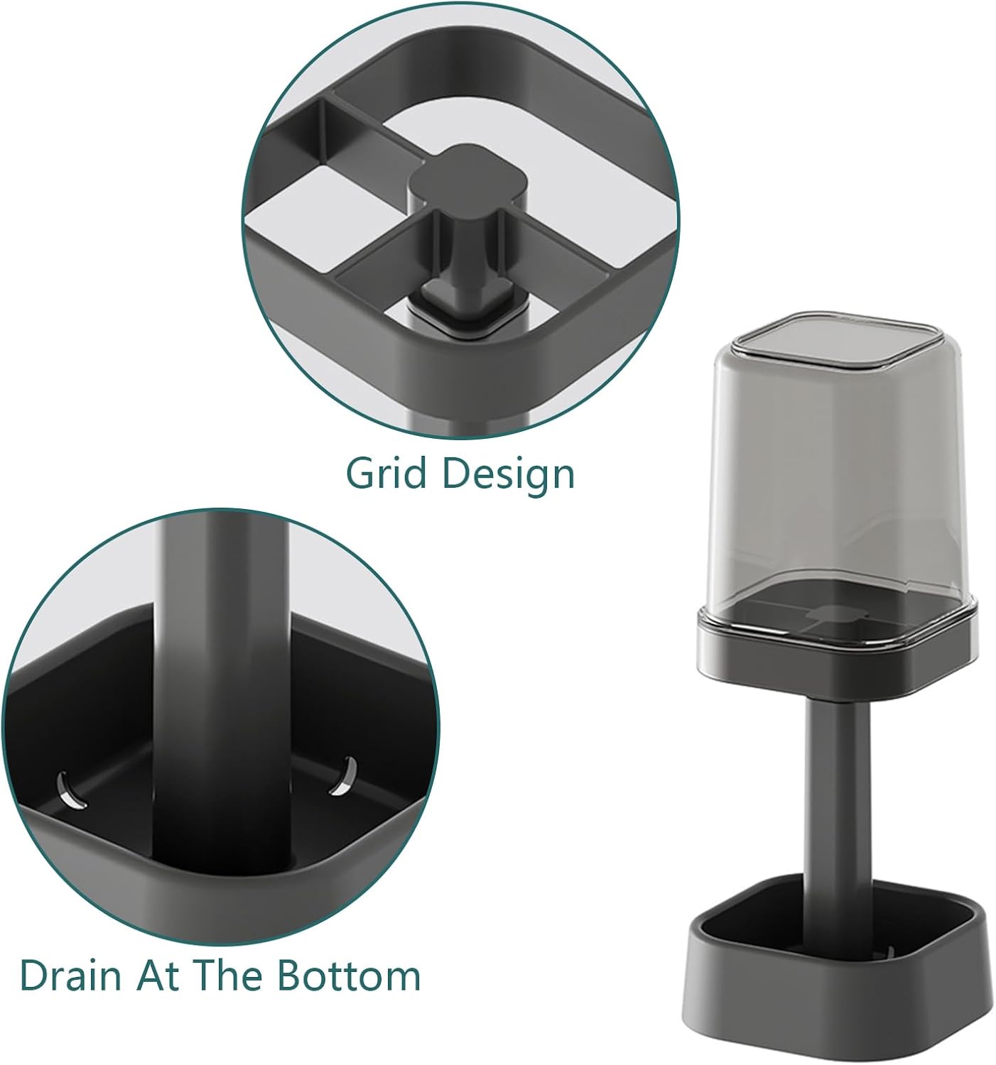 Toothbrush Holder with Cup/Cover, 3 Slots Toothpaste Holder Stand for Bathroom Countertop Plastic Storage Organizer for Toothbrushes, Electric Toothbrushes (Black)