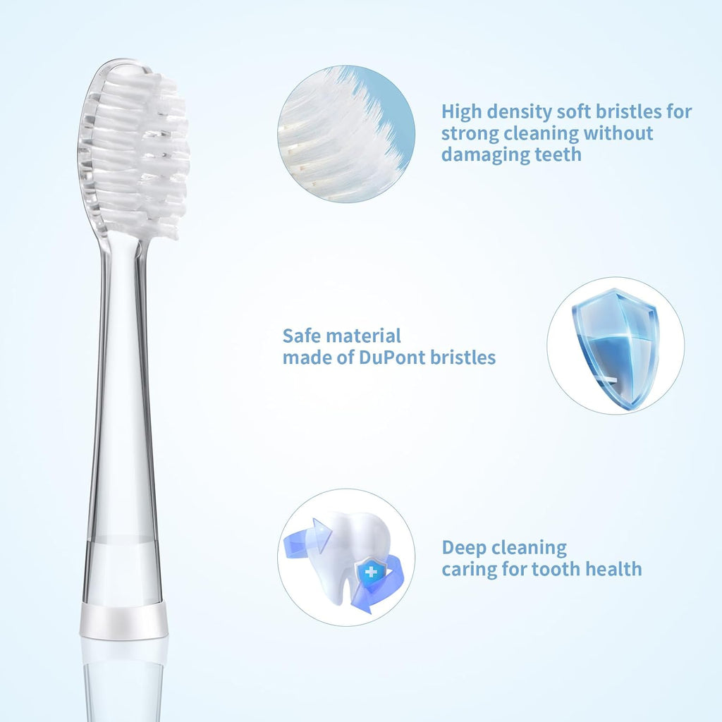 Baby Toothbrush Heads Compatible with Seago SG-513/SG-977/EK6, Compatible with Dada-Tech-BB1/977/K6, Compatible with Brush-Baby WildOnes/KIDZSONIC(8-18 Month)