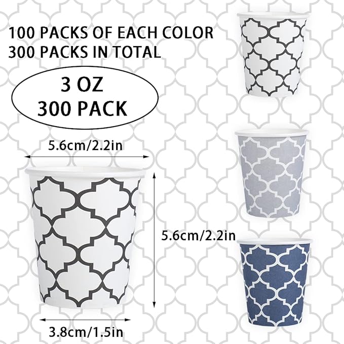 [300 Pack] 3 oz Paper Cups, Small Mouthwash Cups 3 OZ, Mini Disposable Bathroom Cups, Paper Cups 3 Ounce for Bathroom, Supermarket, Birthday Party, Travel, Events, Picnic, BBQ
