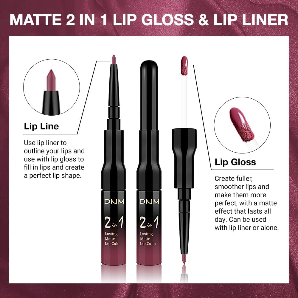1Pcs 2 in 1 Rose Plum Matte Lip Liner and Liquid Lipstick Stain Makeup Set for women, Rose Long Lasting Smudge Proof Lip Tint Matte Finish Lip Gloss for All-Day Color Hold Easy to Use 28#