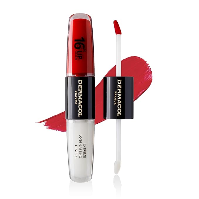 Dermacol NEW 16-Hour Lip Colour, Highly Pigmented Glossy Lip Stain, Two-Phase Lip Plumper Gloss, Kissproof Lip Makeup Products with Matte and Glitter Finish, n.4