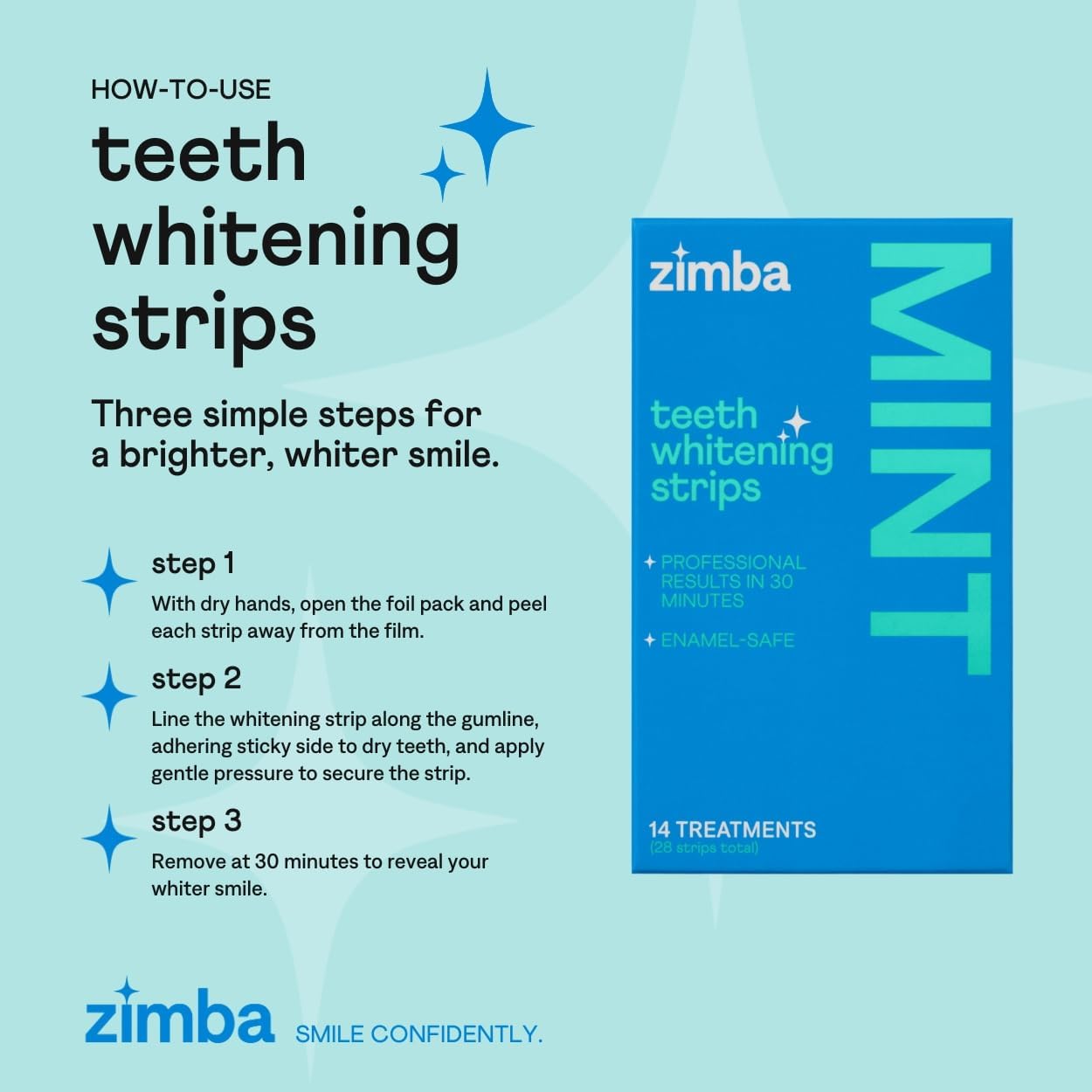 Zimba Teeth Whitening Strips 3-Pack Bundle (Mint, Spearmint, Coconut) | Vegan Whitening Strip Enamel Safe Teeth Whitening Hydrogen Peroxide Teeth Whitener for Coffee, Wine, Tobacco, and Other Stains