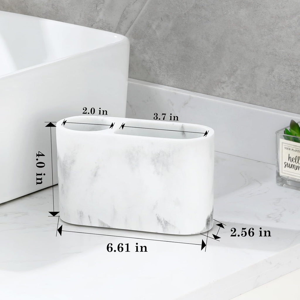 Luxspire Toothbrush Holder, 2 Slots Toothbrush and Toothpaste Holdersfor Bathrooms, Resin Toothbrush Holder Electric Toothbrush Stand for Vanity Countertop, Bathroom Accessories, Gravel White