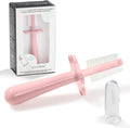 grabease Double-Sided Finger Toothbrush - Promotes Independent Brushing & Toddler Toothbrush - Recyclable Silicone Baby Brush - Finger Brush for Gum Massage - 12 Months & Up, Blush, Pack of 1
