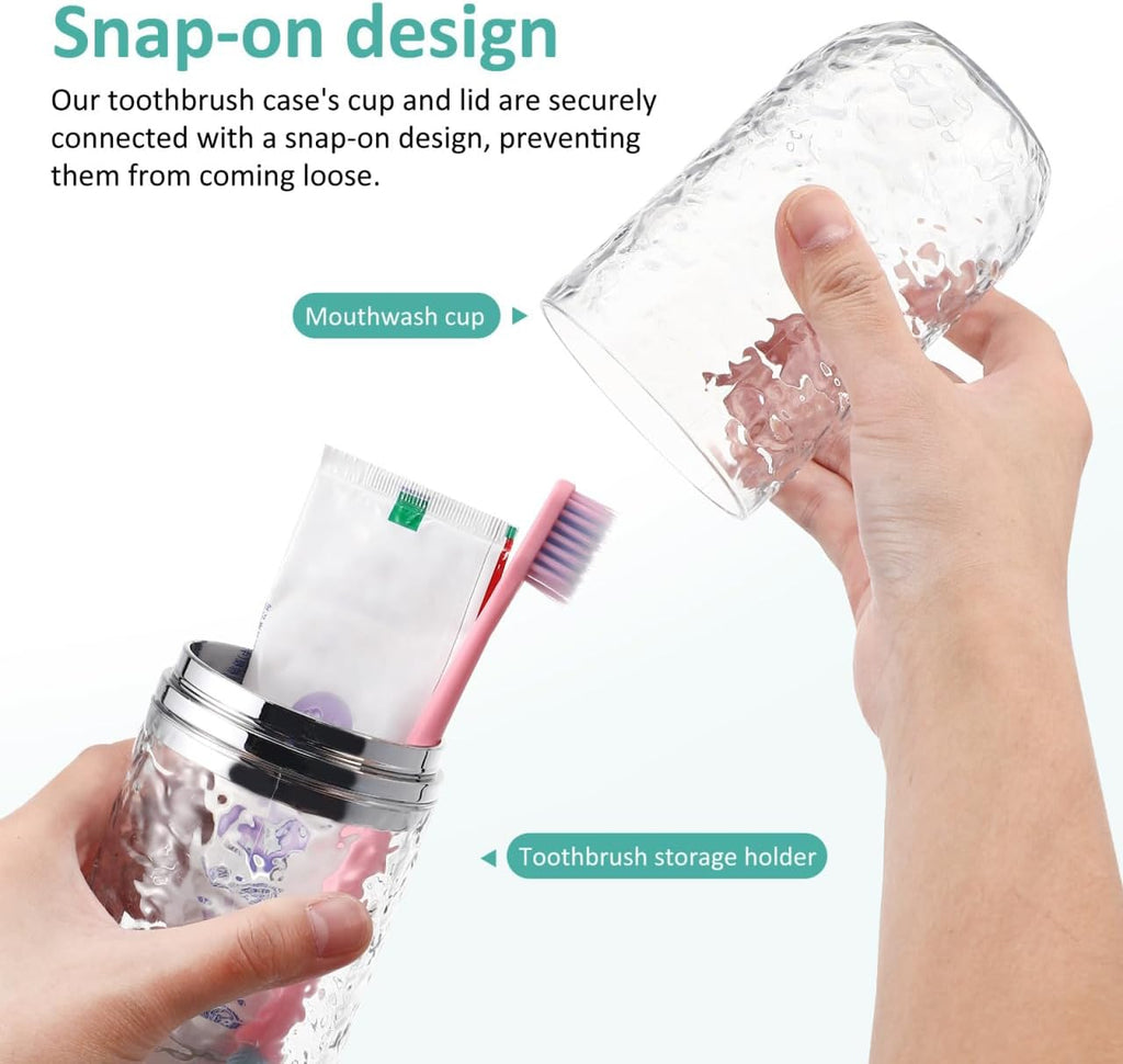 2PCS Travel Toothbrush Case with Cover, Portable Toothbrush Holder Cup Storage Container Dustproof Toothbrush Case for Bathroom Trip School Camping (Clear & Grey)