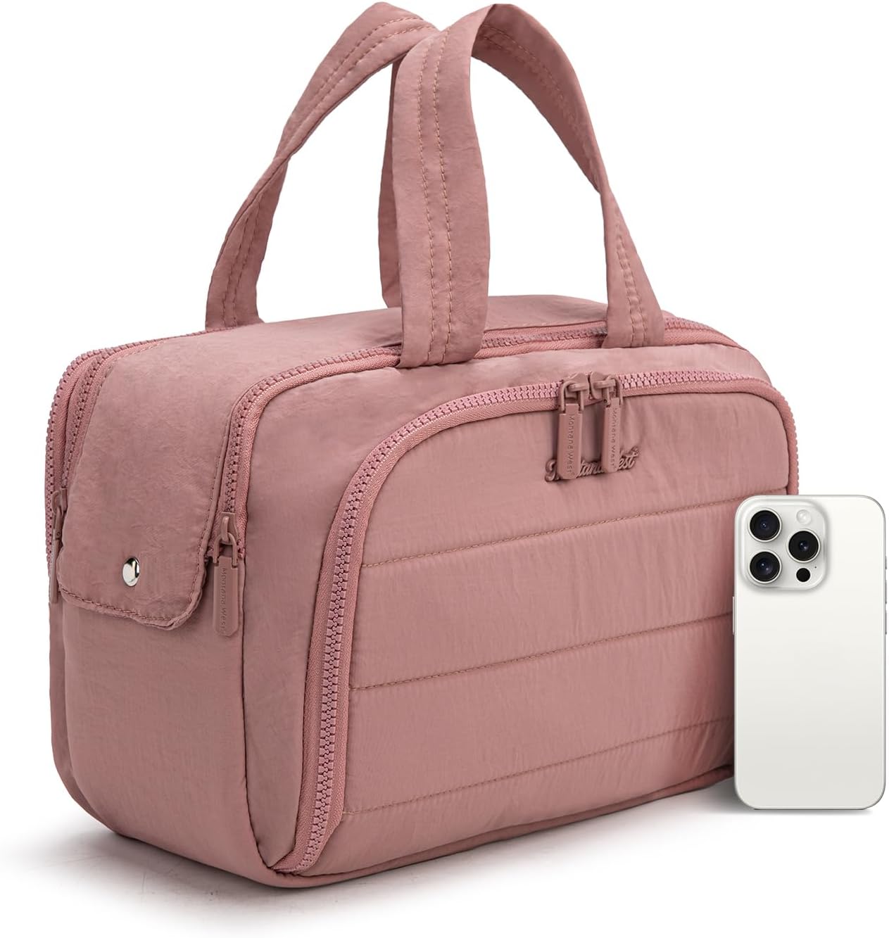 Montana West Travel Toiletry Bag Large Capacity Travel Bags Soft Dark Pink Makeup Organizer Lightweight Puffy Cosmetic Bag with Waterproof Compartment