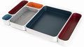 Three by Three Seattle 6 Piece Metal Organizer Tray Set for Storing Makeup, Stationery, Utensils, and More in Office Desk, Kitchen and Bathroom Drawers (2 Inch, Berry, Sunset, Blue, Stripes)