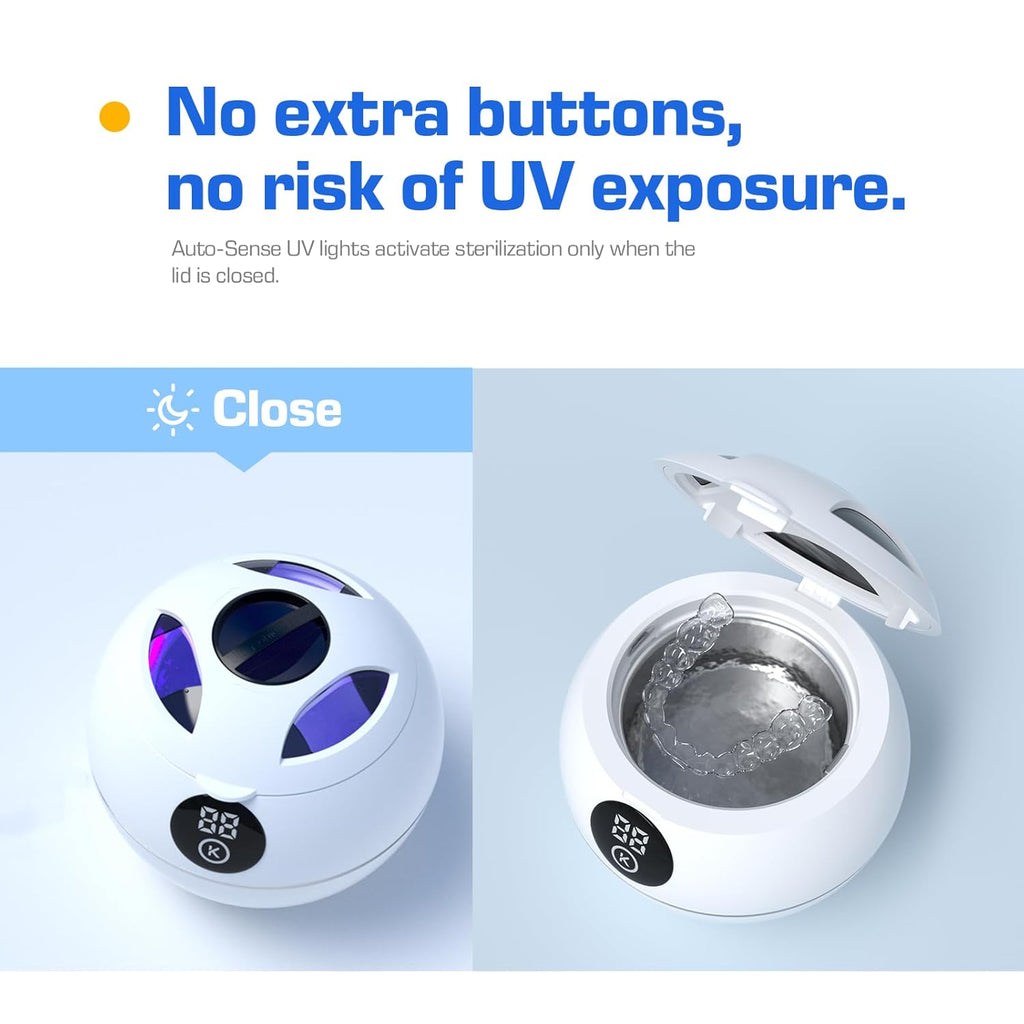 Kingwell 45KHz Ultrasonic Retainer Cleaner Machine, 230ML Denture Cleaner for Retainer, Mouth Guard, Aligner, Toothbrush Head, Dental Cleaning Pod with Digital Timer, FSA HSA Approved (White)