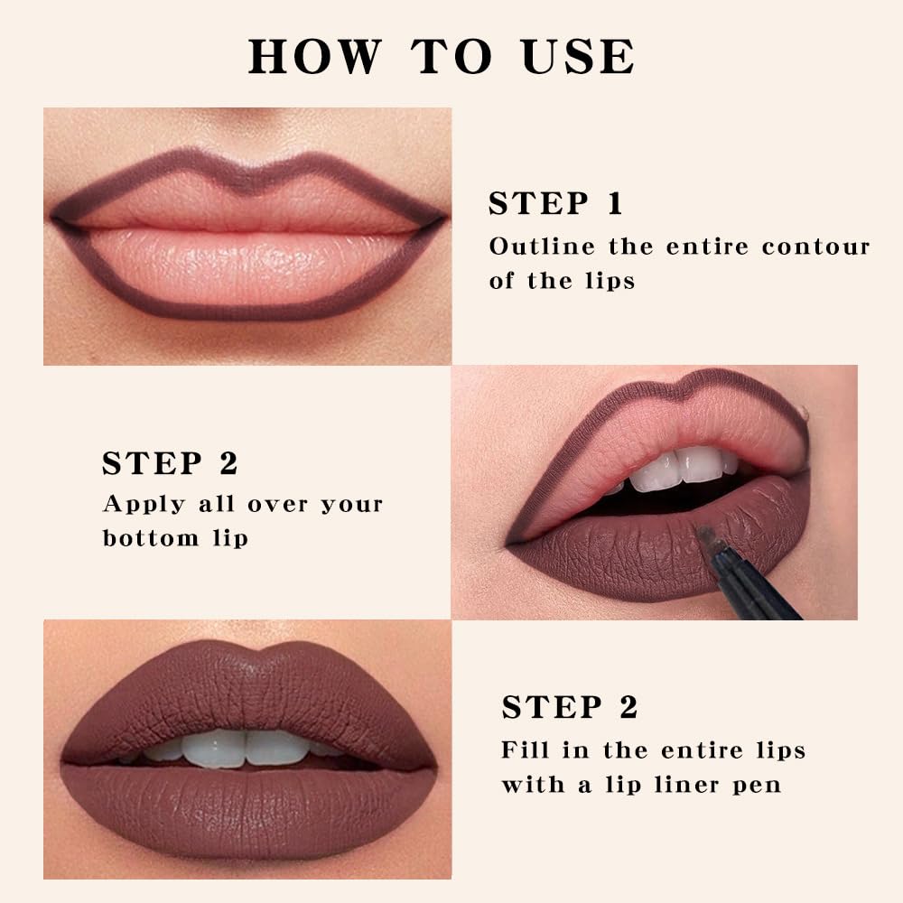 Kaely Dark Red Brown Longwear Liquid Lip Liner Waterproof, 24 Hour Long Lasting Lip Liner Stain Marker Pen, 2-in-1 Matte Semi Permanent Lipliner & Lipstick, Vegan & Cruelty-Free, 11