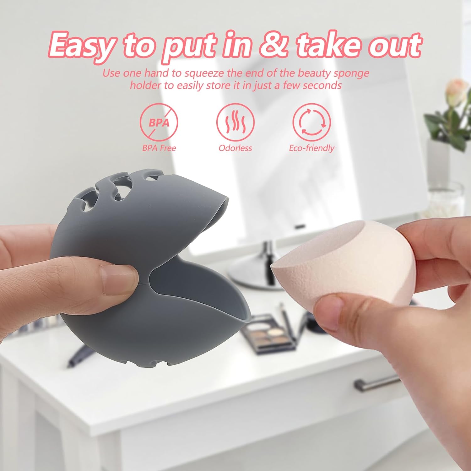 Makeup Sponge Holder,Travel Make up Sponges Organizer,Silicone Shatterproof Make Up Sponge Case,Breathable makeup sponge case, suitable for business or travel(Grey)