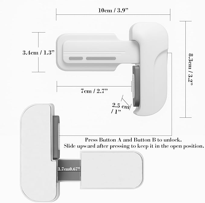 2 Pack Child Proof Fridge Lock, Baby Safety Refrigerator & Freezer Door Lock for Toddlers, Kids & Pets, One-Hand Operation, Strong Adhesive, No Tools or Drilling Needed, White