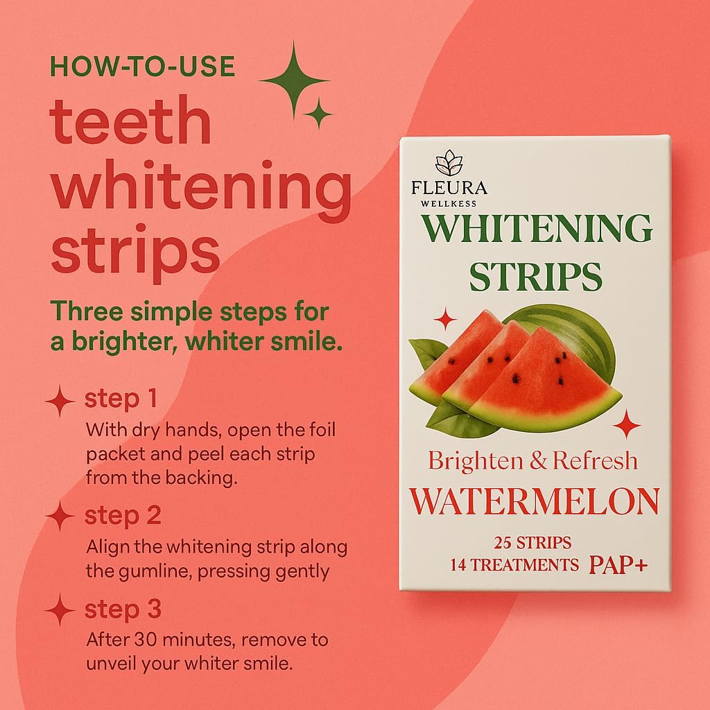 Pap Teeth Whitening Strips – Peach and Watermelon Flavor | Enamel-Safe, Sensitivity-Free Whitening, Gentle Daily Use, 28 Strips (14 Treatments) (Watermelon)