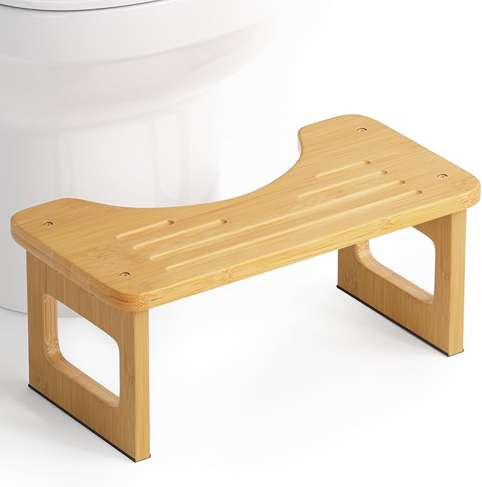 AmazerBath Bamboo Toilet Stool, Squat Potty Stool for Adults, Non-Slip Pooping Stools for Bathroom, Portable Potty Step Foot Stools for Kids, Assembly Required, 6.8''