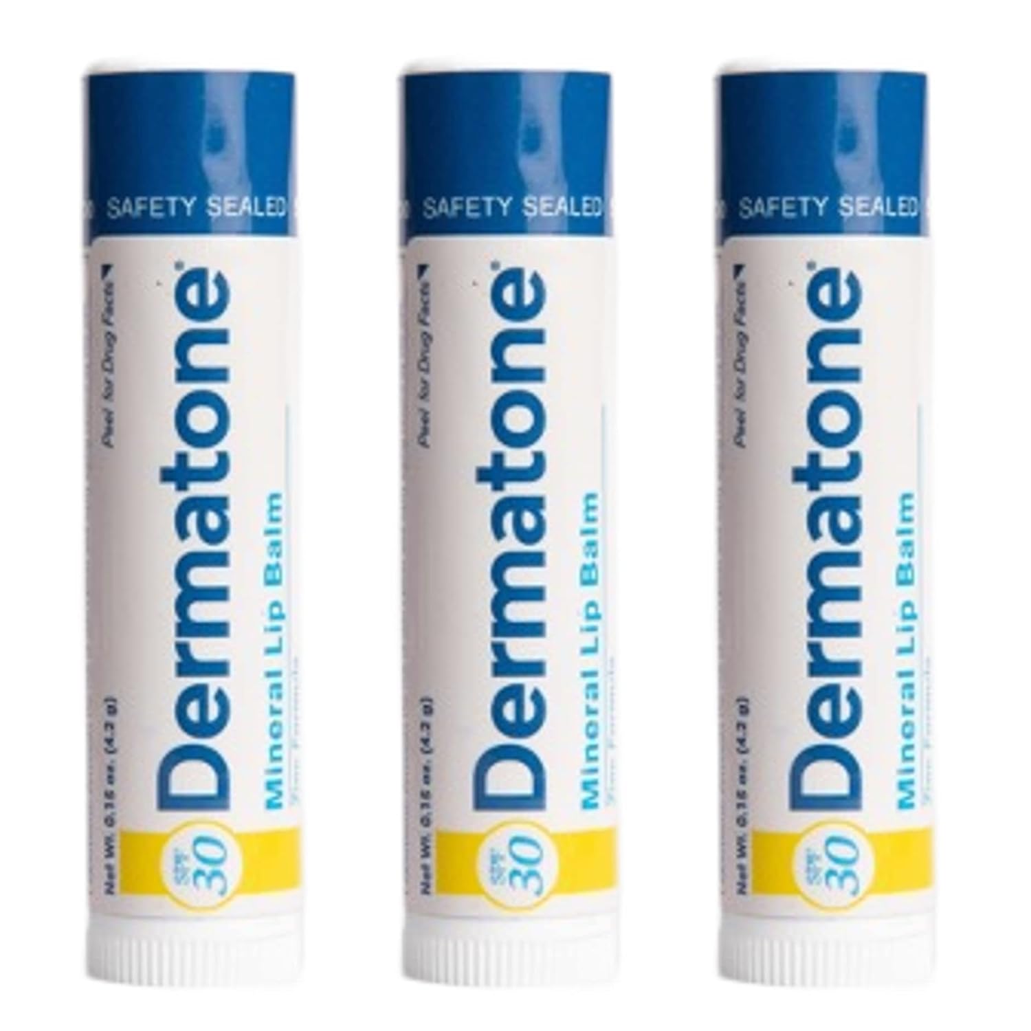 Dermatone Mineral Lip Balm Stocking Stuffer | Moisturizing, SPF30, Reef Safe, Oxybenzone Free | Jojoba Oil, Avocado Oil, Vitamin E | Zinc Oxide Lip Balm with SPF 30 | 0.15 oz (3-Pack)