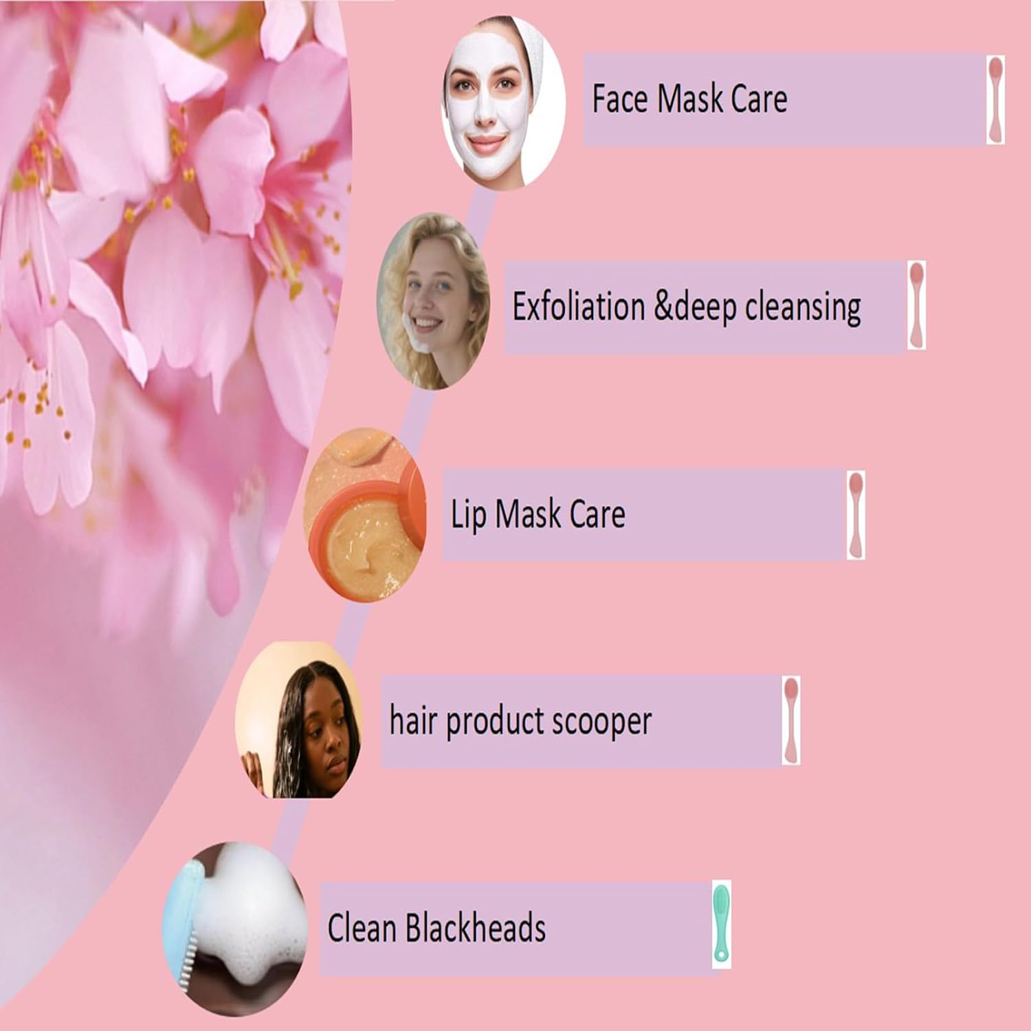 Premium Silicone Facial Cleansing Brush Combo 3pcs,Mask Applicator and Skincare Brush for Pore Cleansing，Manual Facial Cleansing for Exfoliating Face/Lip/Makeup Removal Scrubber