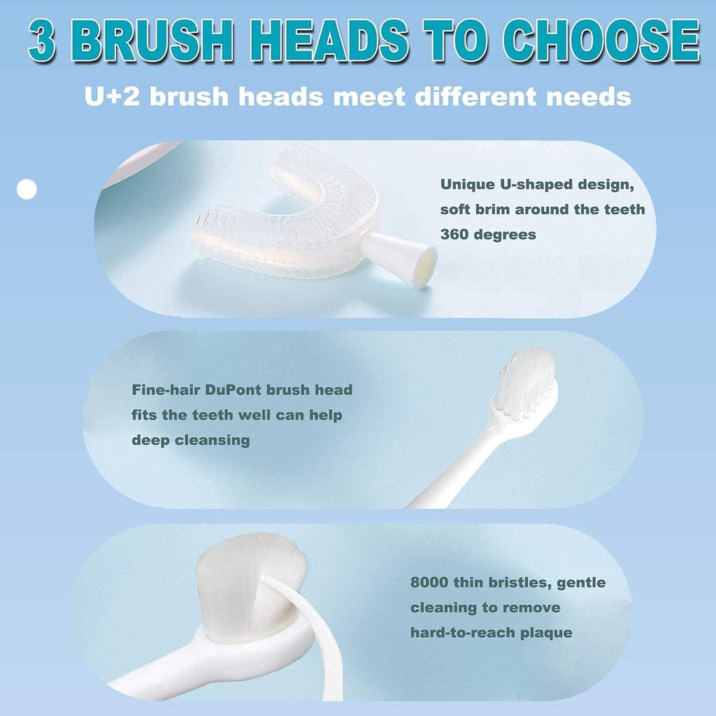 Kids U-Shaped Electric Toothbrush, Automatic Massage Toothbrush with U-Type, Cartoon Modeling Toothbrush with Three Types of Brush Heads,Battery Operated,Small for 2-6 Years,Yellow,1 Pack