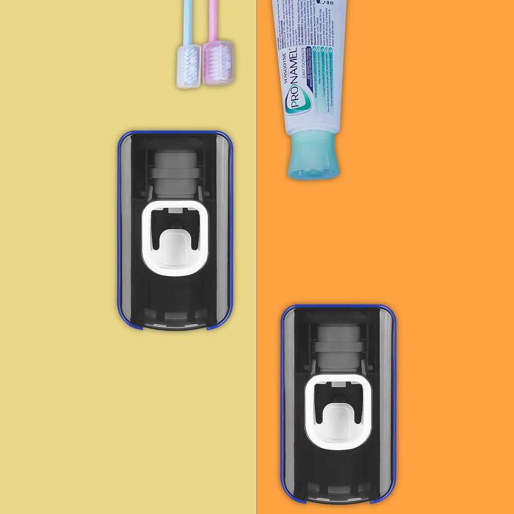 2 Slot Toothbrush Holder and Toothpaste Dispenser Wall Mounted, Automatic Toothpaste Squeezer, 2 in 1 Tooth Brush Toothpaste Organizer for Shower (Dark Blue 2Pack)