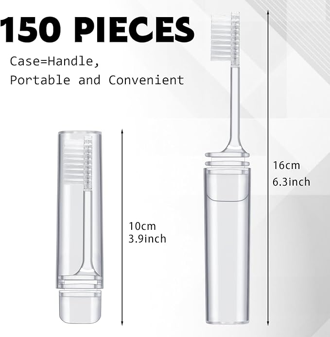 Rtteri 150 Pcs Travel Toothbrush Kit Bulk Folding Tooth Brush with Cover Transparent Potable Travel Size Mini Toothbrush Small Foldable Manual Tooth Brushes for Adult Camping School