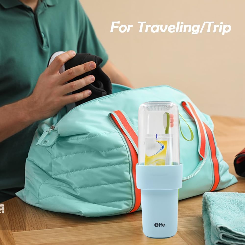 Travel Toothbrush Holder, Covered Toothbrush Cup Holders, Toothbrush and Toothpaste Travel Case, Toothbrush Storage Organizer Container for Traveling Bathroom(Blue)