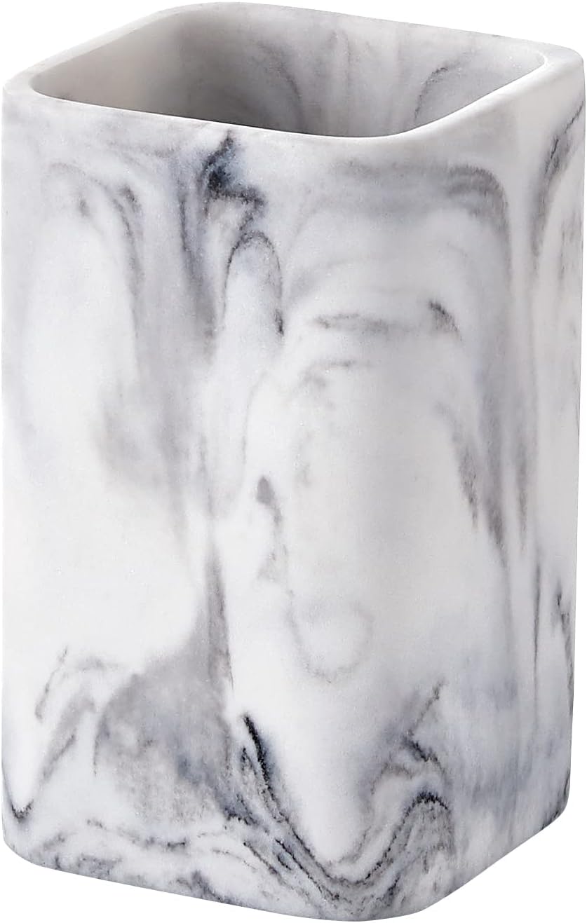 ZCCZ Toothbrush Holder for Bathrooms, White Marble Look Toothpaste and Makeup Holder, Brushes and Razors Holder, Vanity Bathroom Countertop Organizer, Toothbrush Cup