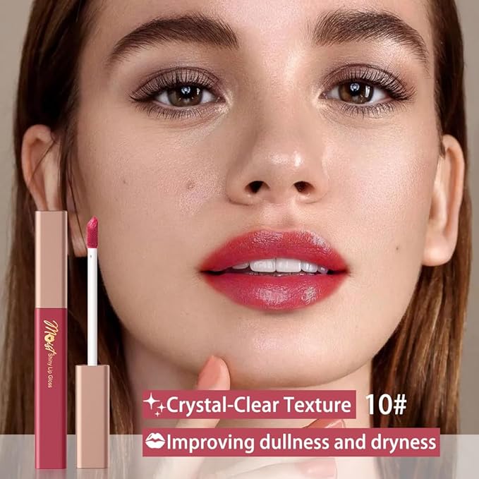Lip Stain Hydrating High Shine – Lightweight Non-Sticky Glossy Lip Tint, Mirror Shine Moisturizing Lip Makeup for Plump & Full Lips, Long-Lasting Rich Color Lip Glaze, Soft Smooth Lip Gloss 10#