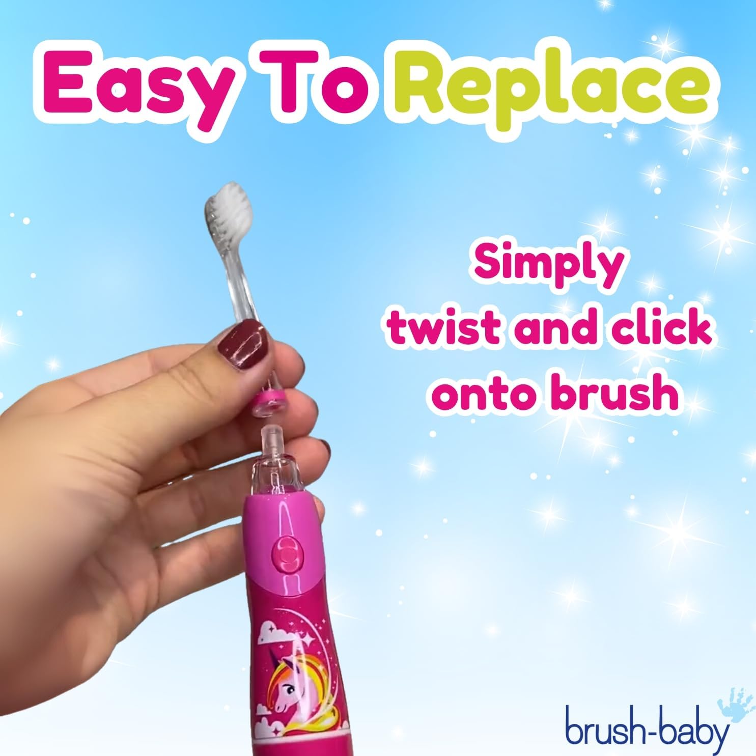 Brush-Baby - Kids Replacement Brush Heads for KidzSonic Electric Toothbrushes, 3+ Years - DeepClean Replaceable Toothbrush Heads with LED - Pack of 4