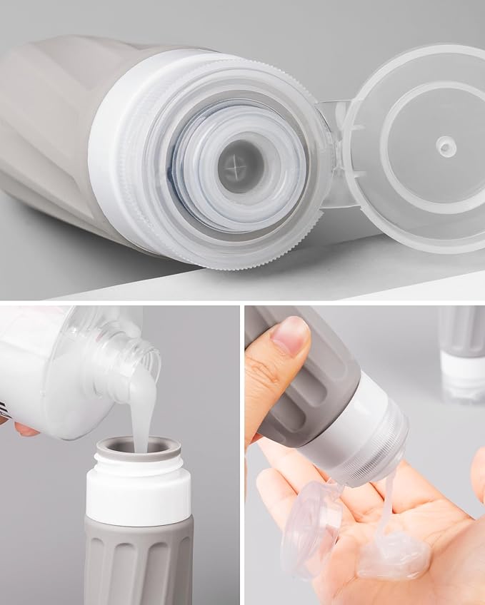 Travel Bottles for Toiletries 8 Pack, TSA Approved Travel Size Containers 3oz, Leak Proof Silicone Squeezable Creams Jars with Clear Travel Bag