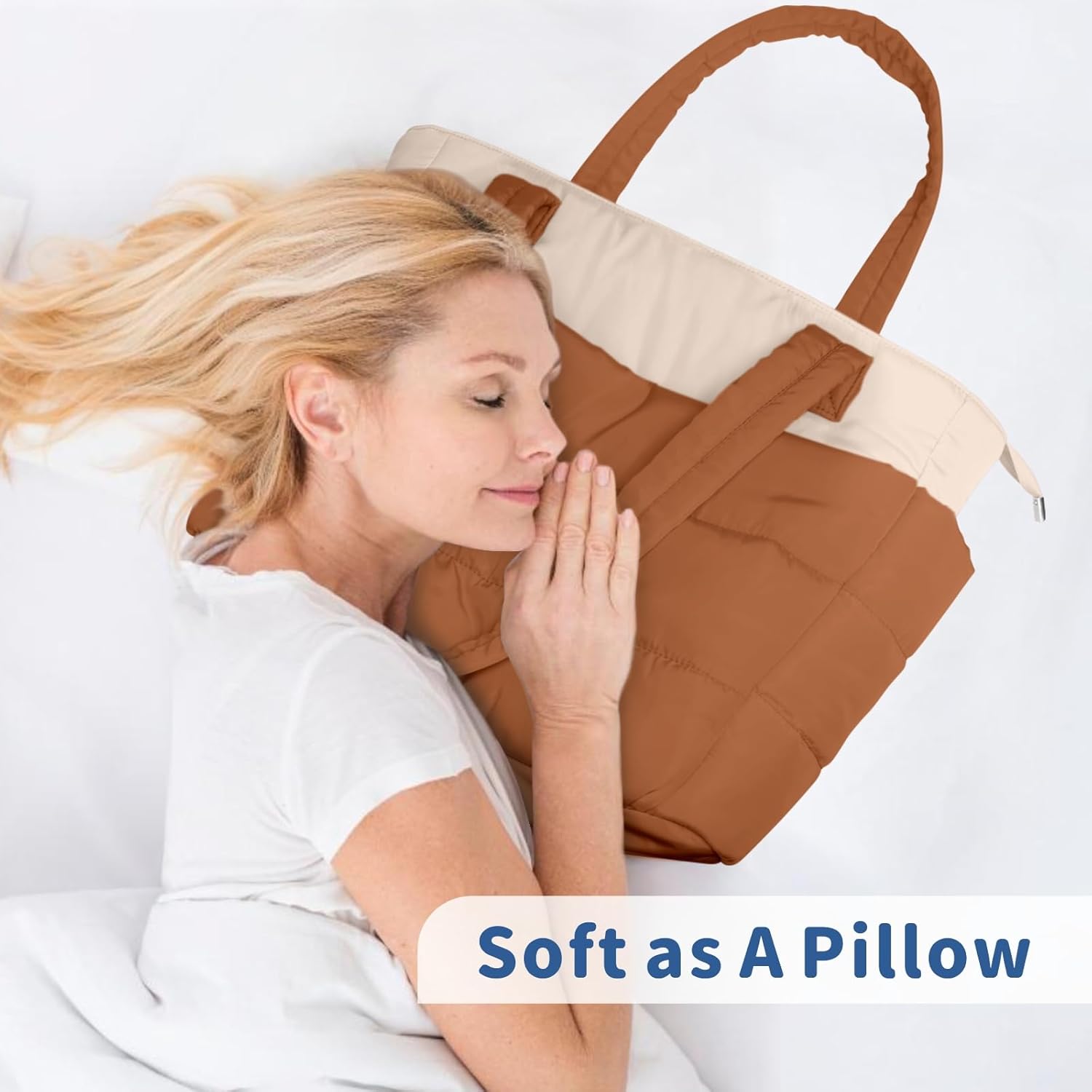 TOPDesign Puffer Tote Bag for Women, Lightweight Puffy Handbag with Compartments, Quilted Shoulder Bag for Work, Travel, Gym