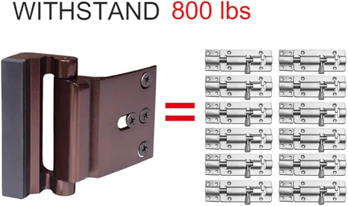 2 Pack Door Reinforcement Locks with 8 Screws, Home Security Door Lock for Toddler, Childproof Door Lock Night Lock Withstand 800 Lbs Brown