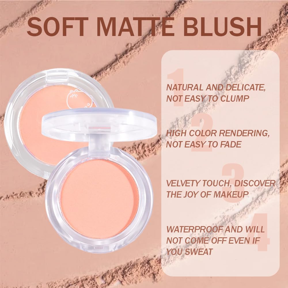 Matte Powder Blush for Cheeks – Long Lasting Natural Face Blusher Makeup, Lightweight Blendable Cheek Color for Women, Vegan & Cruelty-Free – #06 Nude Beige Pink