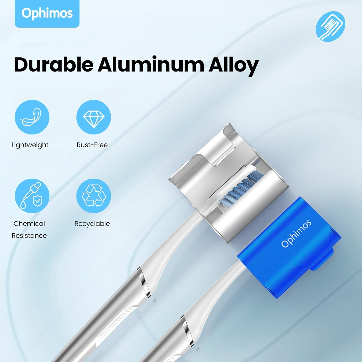 Aluminum Alloy Toothbrush Head Cover/Cap/Protector Case,Travel Toothbrush Covers Long-lasting Toothbrush Head Caps for Most Electric/Manual Brushes, 2 Count - Silver+Blue