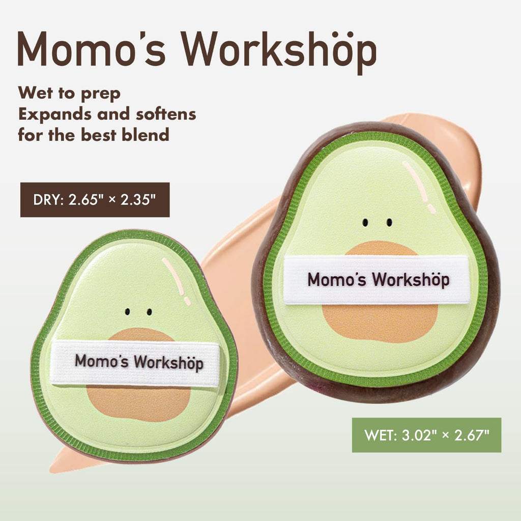 Momo’s Workshop Avocado Makeup Sponge-Hydropolyurethane Foundation Sponge for Buildable Coverage, Dry&Wet Use with PU Leather Handle, Beauty Tool,2pcs Makeup Puffs With Storage Case
