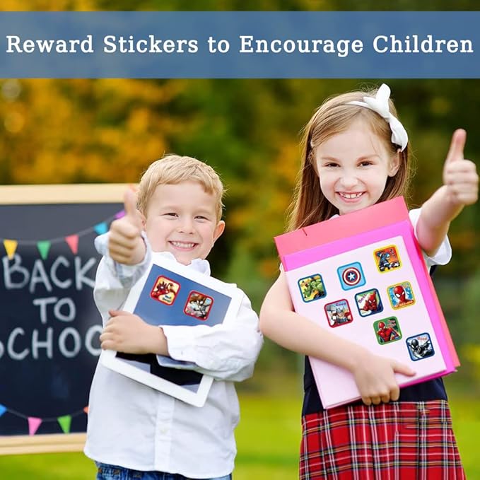 2 Pack Roll Stickers Kids Sticker, 20 Designs,400 Pcs Self Adhesive Label 1-1/2 Inch Self Adhesive Label Roll Stickers for Kids and Teacher