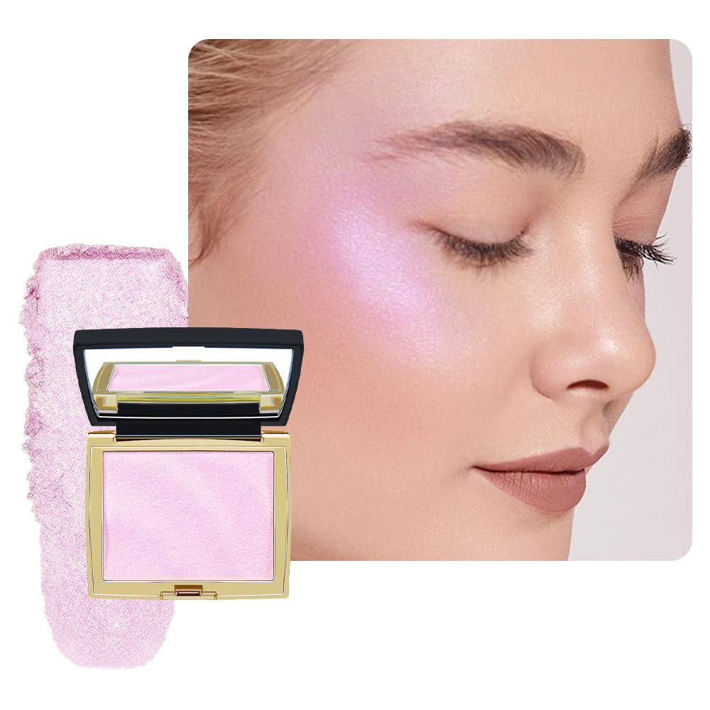 Pearl Pink Shimmer Glitter Highlighter Highlight Makeup Contour Powder,Glitter Face Illuminator Highlighter, Illuminator Make Up (Pearlescent Pink)