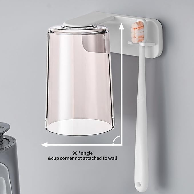 Toothbrush Organizer - Mouthwash Cup Set, Wall Mounted Toothbrush Storage, Bathroom Fixture with Compact Mount Design, Hygiene Rack for Home Apartment Dorm Office Hotel RV