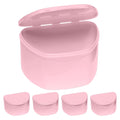 PlastCare USA Pink Denture Cases Pack of 5 - Dental Box For Artificial Teeth, Mouth Guard, Night Guard, Gum Shields, Retainer - Denture Bath Container for Women and Men - Travel Denture Cup
