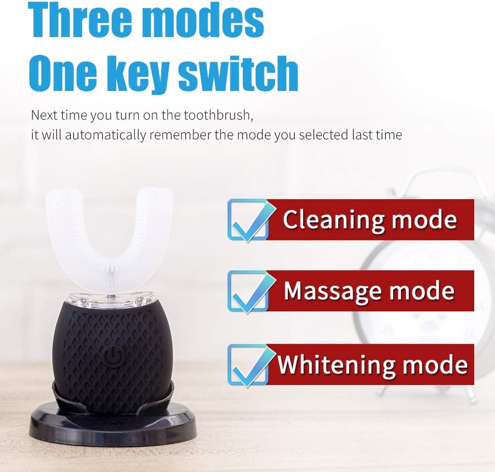 Ultrasonic Toothbrush for Adults - Automatic Electric Toothbrush with Soft Bristles Rechargeable Portable Waterproof Design 30s Timer, Wireless Charging Dual-Use for Travel & Home (Black)