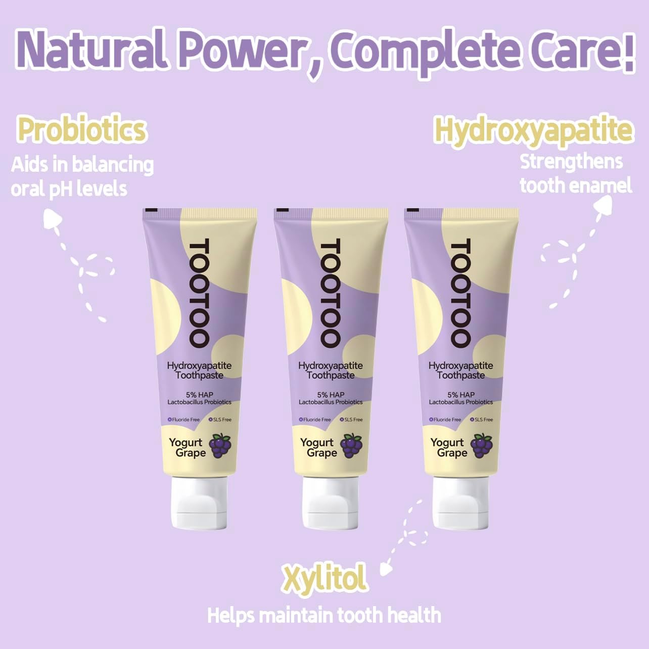 TooToo Kids Hydroxyapatite Toothpaste with Xylitol, Fluoride Free and SLS Free Toddler Natural Toothpaste, Yogurt Grape Flavor, Safe Kids Oral Care(Pack of 1)