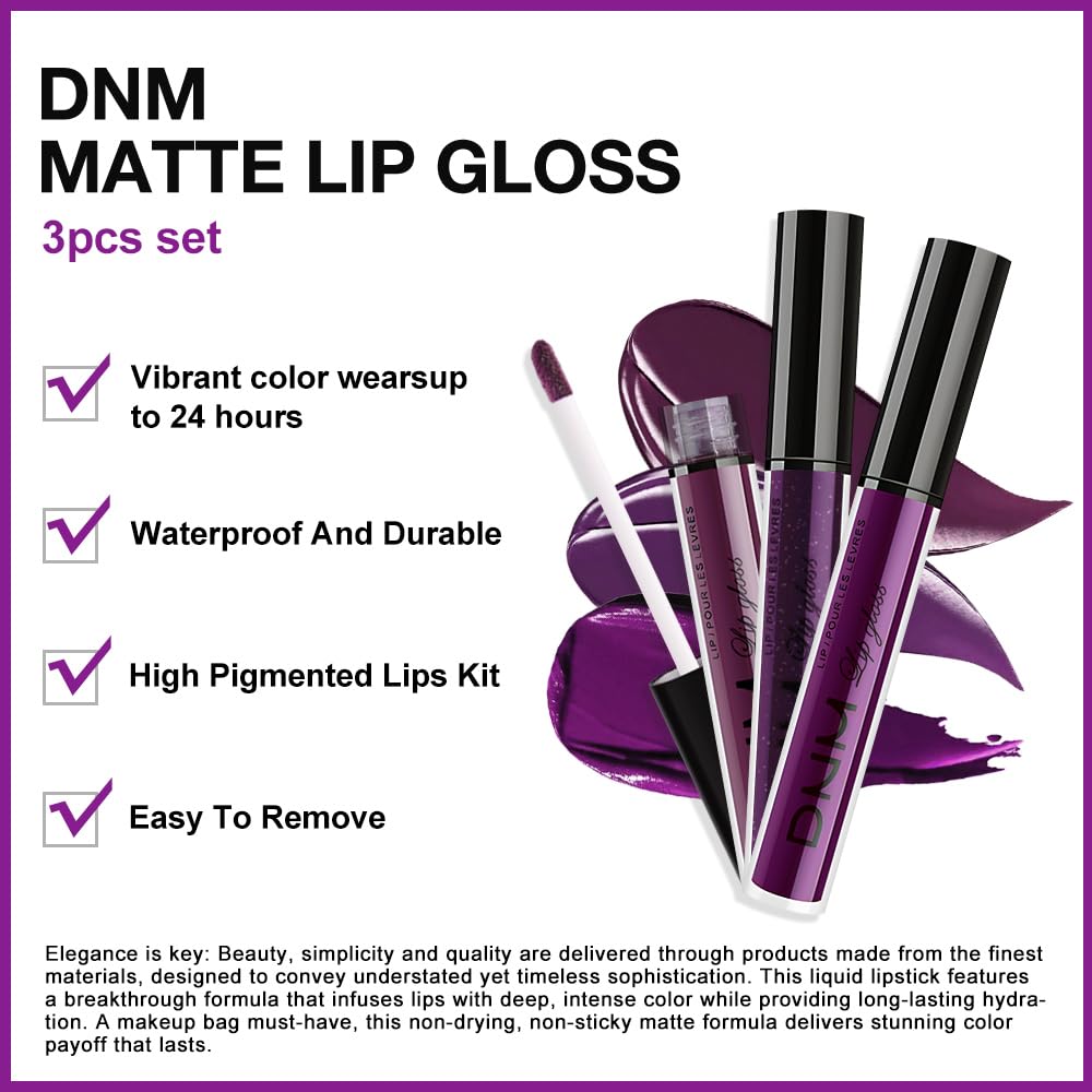 AMY'S DIARY 3Pcs Bright Red Matte Liquid Lipstick Sets, Lip Stain Long Lasting 24 Waterproof Lip Gloss Gift Set Matt Makeup for Women Lippies(Set28#)