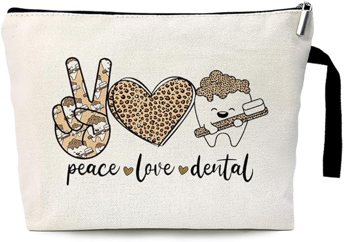 ZHANTUONE Peace Love Dental Cosmetic Bag,Funny Dental Gift,Dental Hygienist Gifts,The Birthday Gift for Dentists,For Women Dental Hygienist Makeup Bag,Dental Assistant Gifts,Dentist Survival Kit